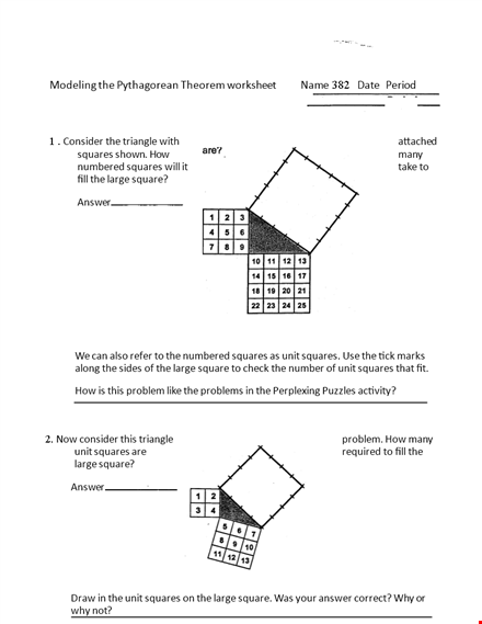 modeling pythagorean theorem worksheet template