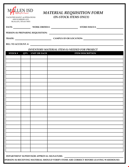 request for materials: streamline your process with a material requisition form template