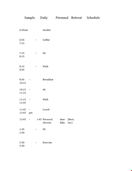 personal retreat schedule template for daily use | sample, people template