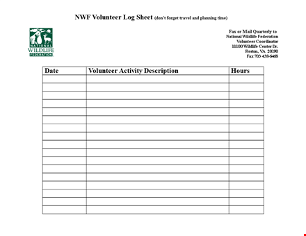 wildlife volunteer log sheet | track your volunteer activities template