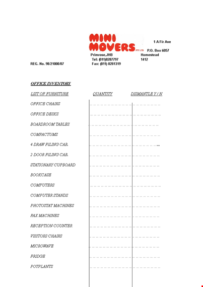 office inventory list template