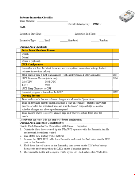 software inspection checklist template - ensure accurate inspections with samantha the robot template