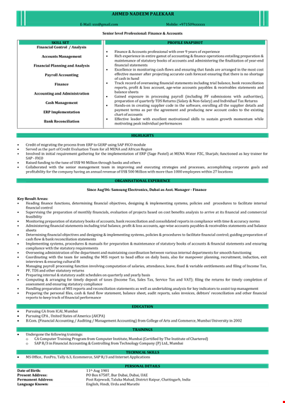 chartered accountant resume format template