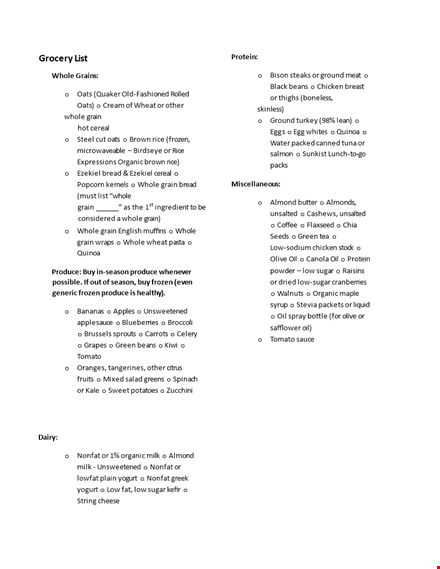 simple printable grocery list template