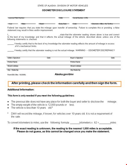 get your accurate odometer disclosure statement in reading, state - verify your mileage today template