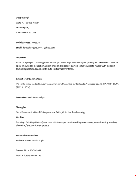 iti fresher resume sample template