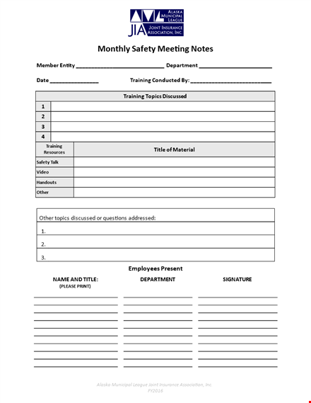 safety meeting notes template template