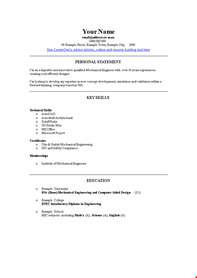 mechanical engineering resume example template