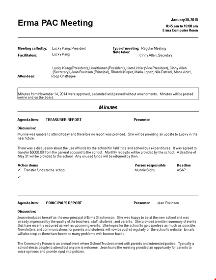 informal meeting minutes sample template