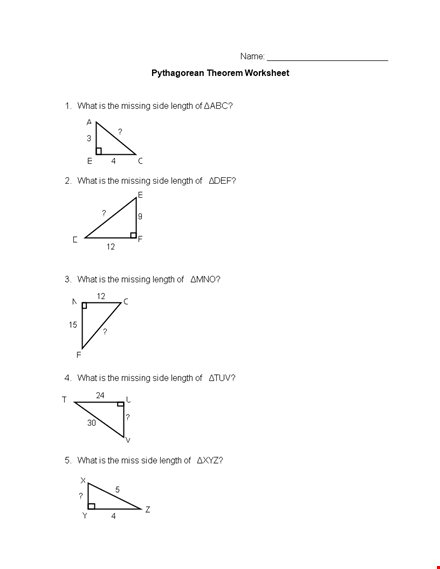 pythagorean theorem worksheet sample template