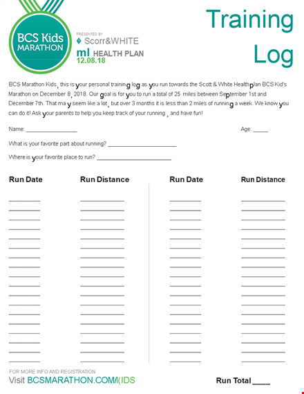 training and running log - white cover template