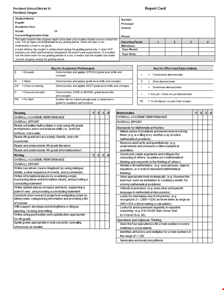 report card template template