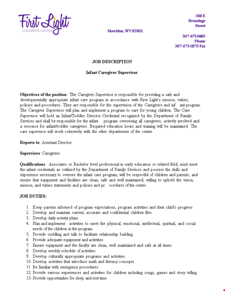 infant caregiver job description template