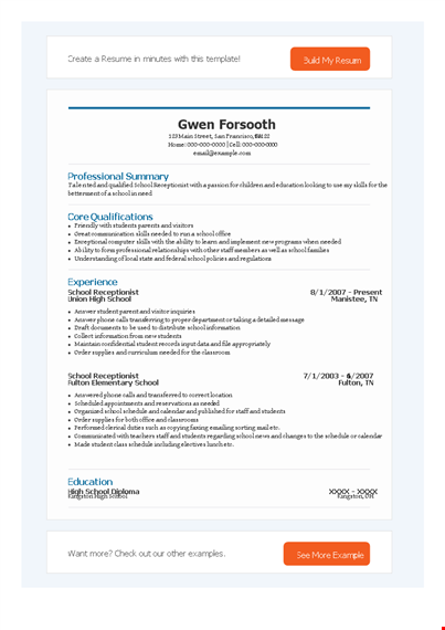 school receptionist template