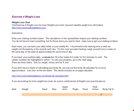 weight loss chart template