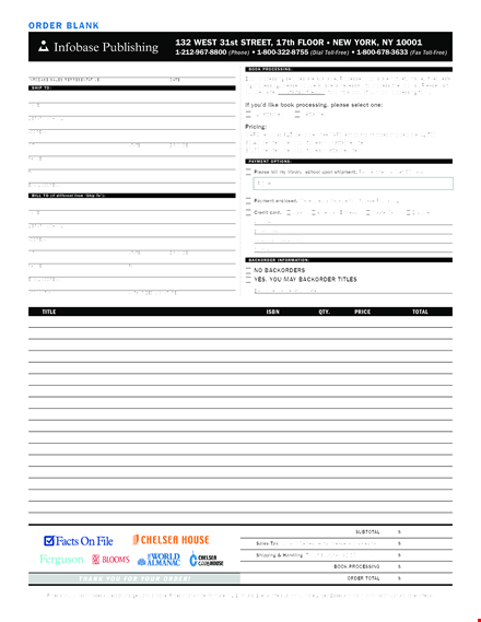 download blank order form for publisher - place your order now, provide address for processing template