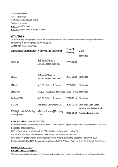 mba fresher lecturer resume template template