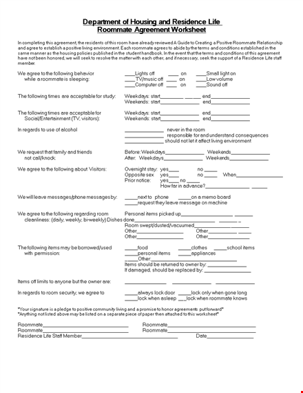 create a harmonious home: roommate agreement template with essential items to agree on template