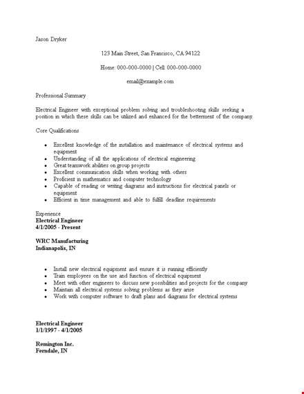 sample electrical engineering resume template