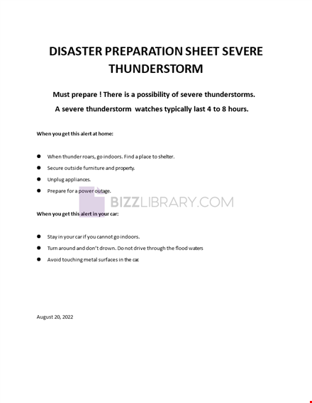 disaster preparation sheet severe thunderstorm template