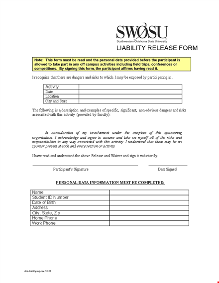 free liability release form template