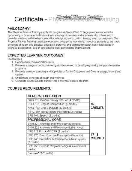 physical fitness training certificate template