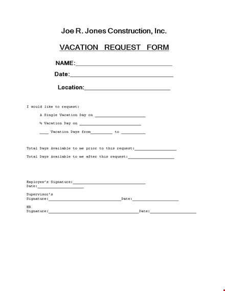 request vacation easily with our signature vacation request form template