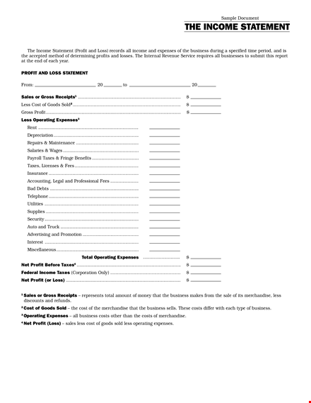 income statement sample format for business profit and income template