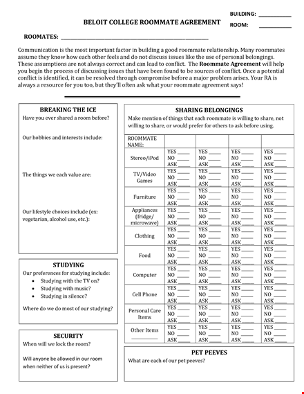 roommate agreement sample template template