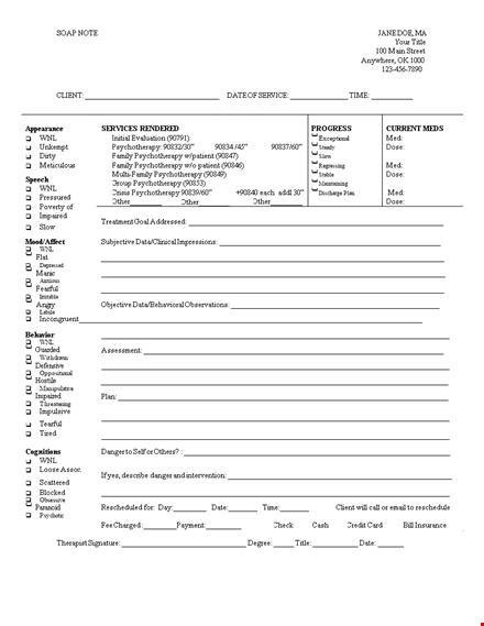 psychotherapy soap note template | improve clinical documentation template