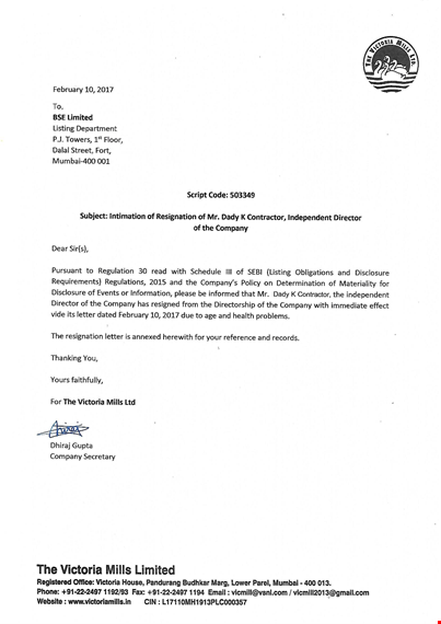 resignation letter for contractor director template