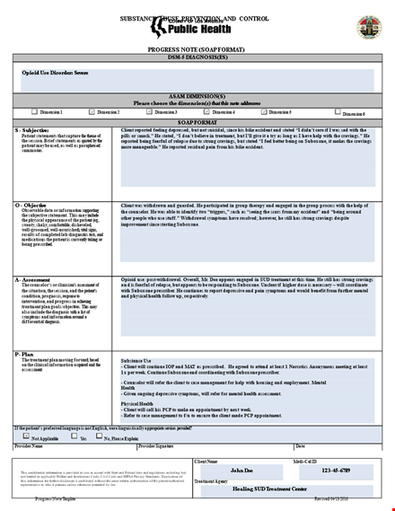 clinical progress note template for client/patient treatment dimension - suboxone template