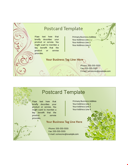 create memorable postcards with our easy-to-use template | get in touch with someone today! template