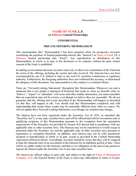 private placement memorandum template - investment & partnership template