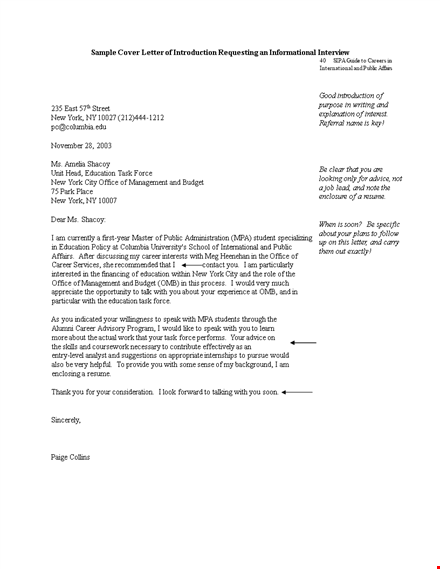 letter of introduction for job interview template