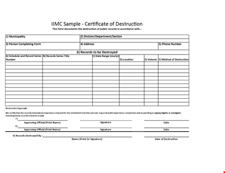 printable certificate of destruction template