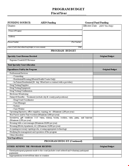 free program budget template template