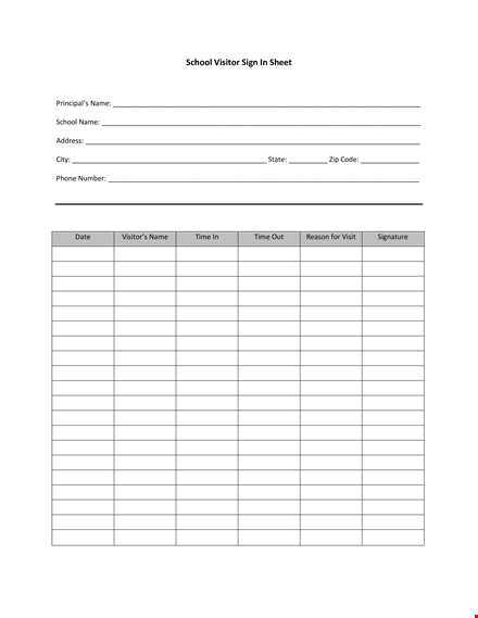 school visitor sign in sheet template