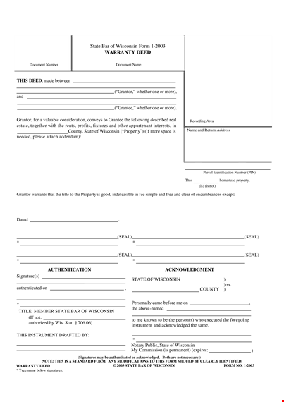 warranty deed template | wisconsin state | download now template