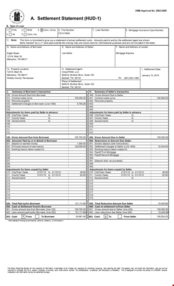 mortgage settlement statement example - insurance & title services template