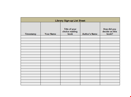 library sign up sheet - free template for download template