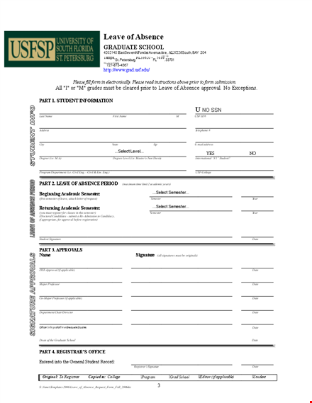 leave of absence template for students | semester absence form template