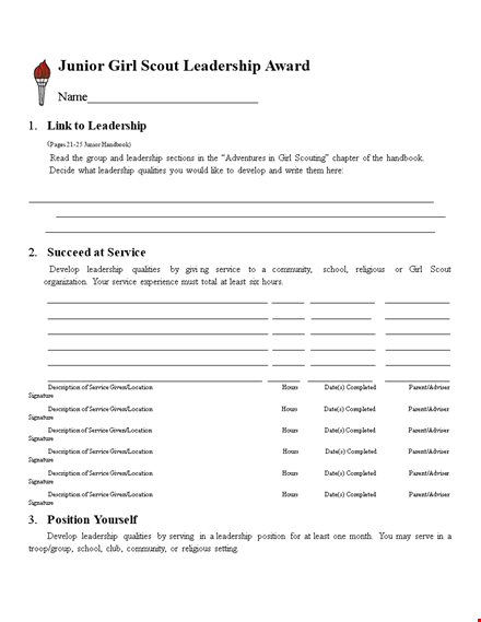 junior leadership award sample template