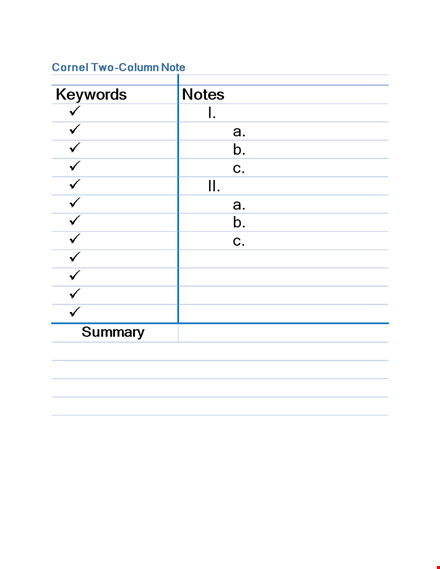 cornell notes template - streamline your note taking with columns | keyword: cornel template