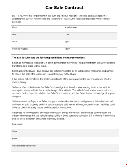 secure your vehicle purchase with our agreement - payment, seller, & buyer included template