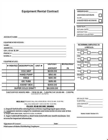 equipment lease agreement for renter | secure your rental contract template