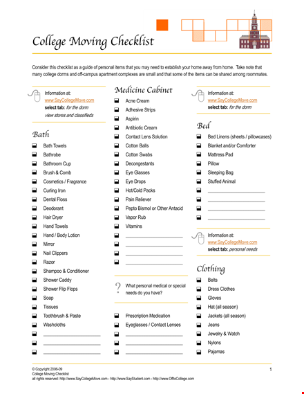 ultimate moving checklist: college move information template