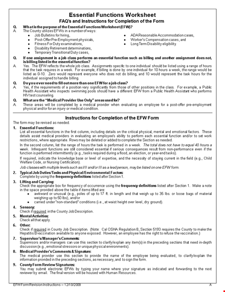 essential functions worksheet template