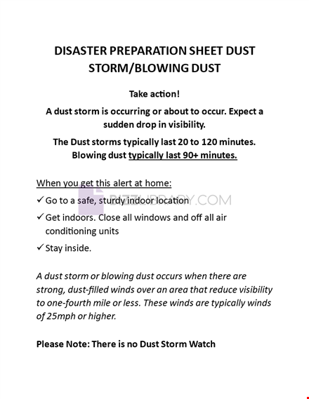 disaster preparation sheet dust storm template