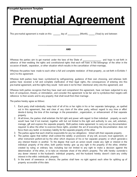 protect your assets: prenuptial agreement template template